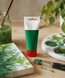 Talens Art Creation Sap Green 623 akrylmaling i kreativt kunstmiljø med lærred, pensler og grønne farver