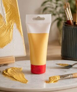 Stemningsbillede af Talens Art Creation Gold 801 akrylmaling med metallic guldfarve i kreativt kunstmiljø