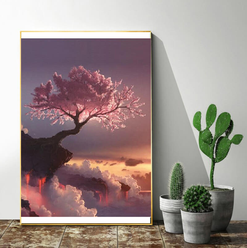 Diamond Painting med træ og lava