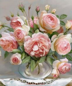 Diamond Painting med lyserøde blomster i vase