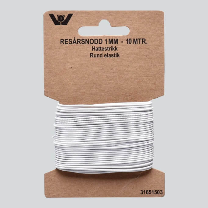 Elastik rund hvid 1mm 10m