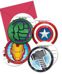Avengers fødselsdag invitationer med konvolutter 6 stk superhelte tema børn