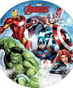 Mighty Avengers paptallerkner 23 cm med Marvel superhelte som Iron Man, Hulk, Captain America og Thor til børnefødselsdag