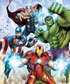 Avengers servietter med superhelte motiv til børnefødselsdag med Hulk, Iron Man, Captain America og Thor