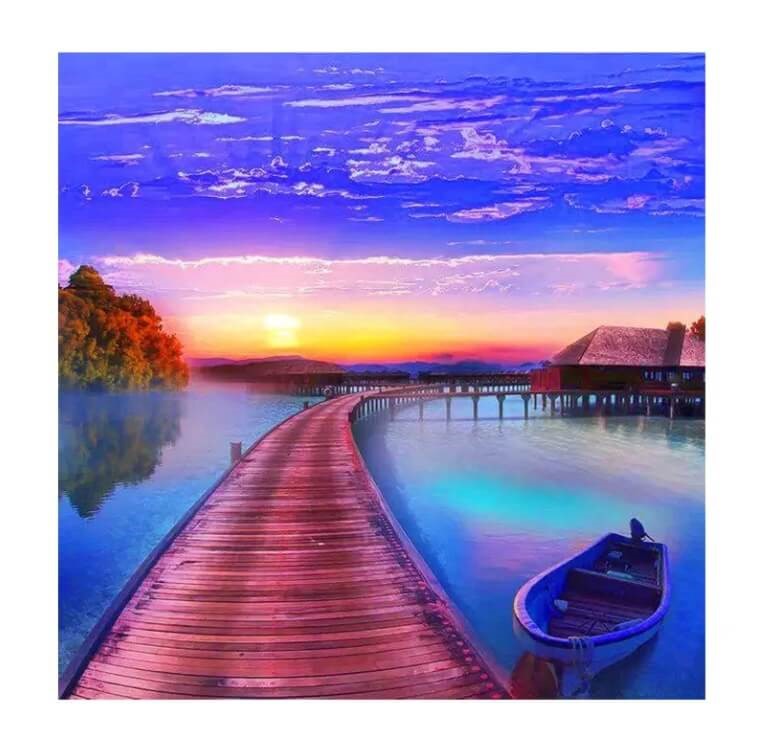 Diamond Painting 40x50cm med solnedgang og badebro