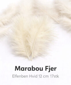 Marabou fjer elfenben hvid 12 cm – pakke med 17 stk