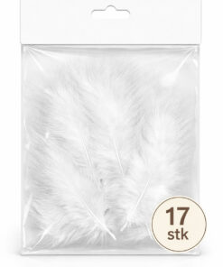 Pakke med hvide marabou fjer 12 cm – 17 stk bløde dekorationsfjer til hobby, scrapbooking, kostumer og kreative DIY projekter.