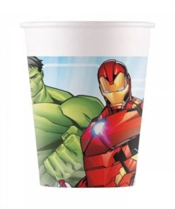 Mighty Avengers papkrus med Hulk og Iron Man motiv 8 stk 200 ml til børnefødselsdag