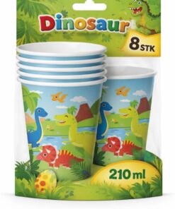 Dinosaur kopper 210 ml 8 stk papkopper med dinosaur motiv til børnefødselsdag og fest