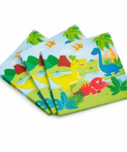 Dinosaur servietter 20 stk uden indpakning med farverige dinosaur motiver til børnefødselsdag