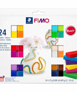 FIMO Soft Basic sæt med 24 farver polymerler á 25 g fra STAEDTLER til modellering, smykkefremstilling og kreative hobbyprojekter