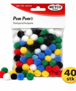 Pompon kugler 15 mm mix farver – 40 stk hobby pomponer fra Meyco Hobby til DIY projekter, kreative figurer og dekoration.