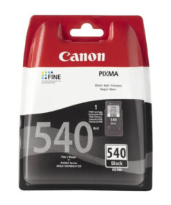 Original Canon PG-540 sort blækpatron og emballage på lys baggrund.