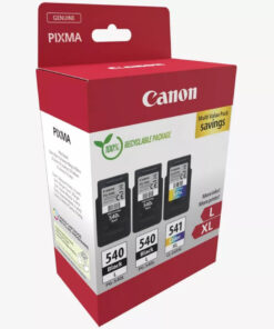 Canon PG-540L x2 og CL-541XL Multipack med to sorte højkapacitetspatroner og én XL-farvepatron – originalt Canon-blæk til skarpe og holdbare udskrifter.