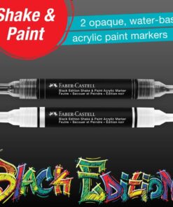 Faber-Castell Black Edition Shake & Paint akrylmarkører i sort og hvid, dobbeltsidet design med forskellige spidser.