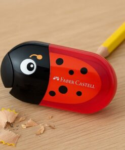 Faber-Castell blyantspidser med integreret viskelæder i rødt mariehøne-design.