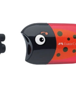 Faber-Castell blyantspidser med integreret viskelæder i rødt mariehøne-design.