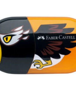 Faber-Castell ørnemotiv blyantspidser med integreret viskelæder i orange og sort.