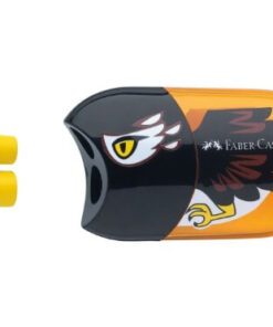 Faber-Castell ørnemotiv blyantspidser med integreret viskelæder i orange og sort.