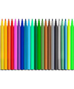 Faber-Castell tusser med 18 standardfarver, 3 metallic, 3 neon og inklusive dinosaurstickers.