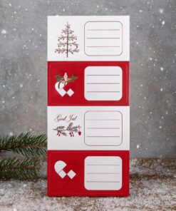 Tre ark jule gavemærker stickers med farverige julemotiver og Til/Fra etiketter