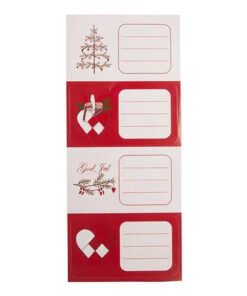 Tre ark jule gavemærker stickers med farverige julemotiver og Til/Fra etiketter