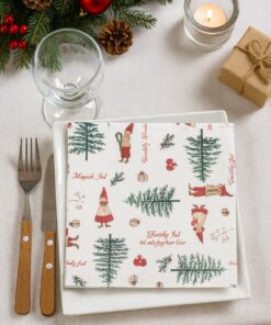 Jule servietter Magic Christmas – røde og gyldne 3-lags papirservietter med festligt julemotiv