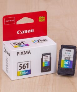 Original Canon CL-561 3-Color blækpatron i emballage med cyan, magenta og gul farve samt Canon PIXMA-branding.