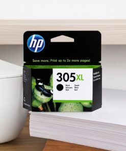 Original HP 305XL sort blækpatron i HP’s officielle emballage med XL-kapacitet.