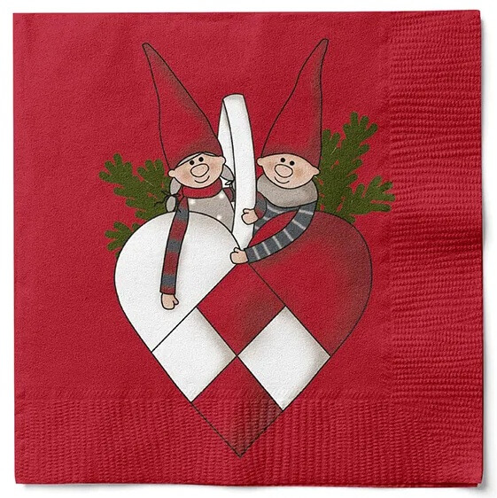 Røde juleservietter med nissemotiv – 3-lags servietter til julebordet