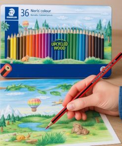 STAEDTLER Noris colour 185 farveblyanter i æske med 36 levende farver i klassisk gul-sort design.