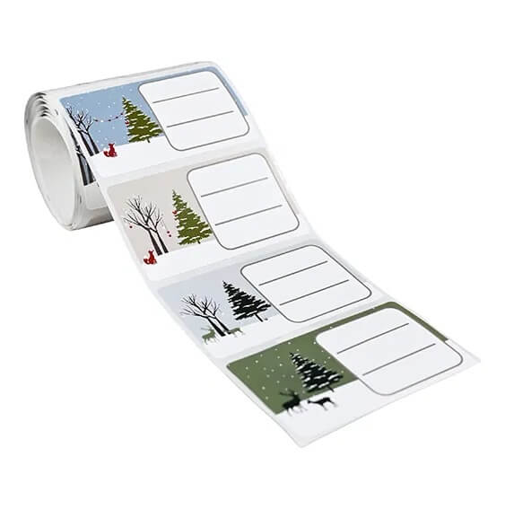 40 stk. selvklæbende jule gavemærker med forskellige julemotiver og farverige stickers