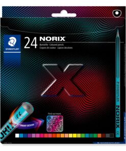 Staedtler NORIS 186 farveblyanter, 24 stk i forskellige farver i klassisk gul-sort design.