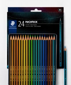 Staedtler NORIS 186 farveblyanter, 24 stk i forskellige farver i klassisk gul-sort design.