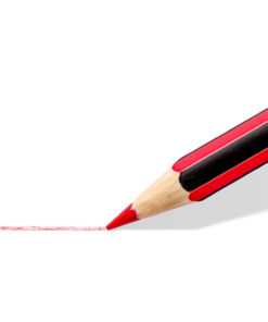 Et sæt Staedtler Noris Colour farveblyanter i forskellige nuancer, præsenteret med deres karakteristiske trekantede form og farvede ender. Blyanterne ligger organiseret og viser deres kraftige farver, designet til både børn og voksne, der ønsker høj kvalitet til tegning og farvelægning