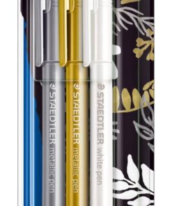 Staedtler STAEDTLER metalliske penne i flere farver, vist med prøvestreger på papir
