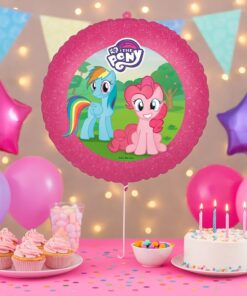 My Little Pony folie ballon 45 cm til børnefødselsdag med festpynt, cupcakes og kage