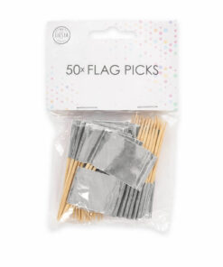 Sølv metallic cocktailflag 50 stk i pakke – festpynt til drinks og buffet