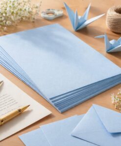Lyseblåt A4 brevpapir fra Papperix brugt til DIY-projekter med origami, brev og kreative hobbyartikler