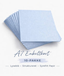 A7 lyseblå enkeltkort 10-pak i struktureret, syrefrit papir packshot på lys baggrund.