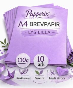 Papperix A4 brevpapir lys lilla 110g 10 ark struktureret syrefrit papir