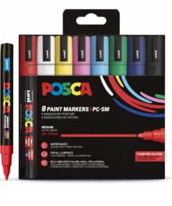 POSCA PC-5M tuschsæt med 8 basisfarver på hvid baggrund