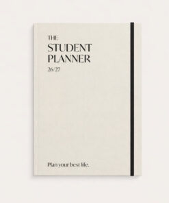 Student Planner A5 beige 26/27 med sort elastik – studiekalender til planlægning og struktur