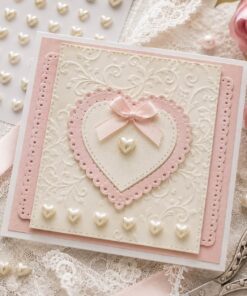 Håndlavet romantisk kort dekoreret med selvklæbende halvperler hjerter i elfenbenshvid farve. Perfekt inspiration til kortfremstilling, scrapbooking og kreative hobbyprojekter.